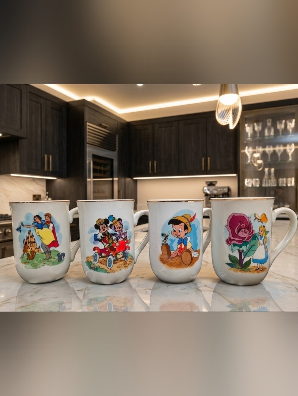 Vintage The Disney Collection Classic Mugs 24K Gold Rim Set of 4 Japan